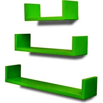 3 zelene zidne police U-oblika za izlaganje knjiga/DVD-ova MDF