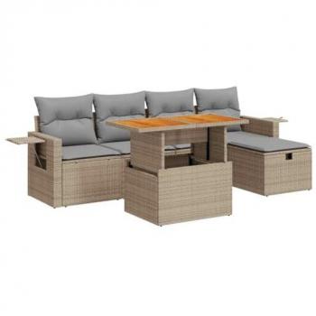 Set Divano Giardino 6 pz con Cuscini Beige in Polyrattan e Acacia