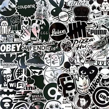 Vinile Stickers 100x Argento & Bianco/Nero per Macchina e Bicicletta