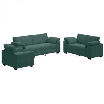 Vidaxl Set de Canapés 3x – Coussins Velours Vert Nocturne