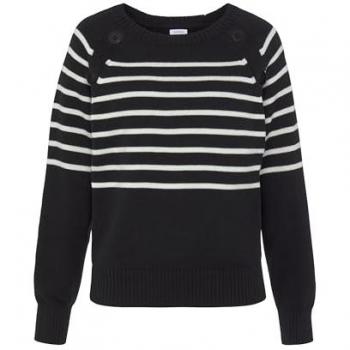 VIVANCE Damen-Strickenpullover in Schwarz-Weiß – Rundhals, Zierknöpfe – Größe 40/42