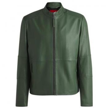 Mintfarbene HUGO Lederjacke mit Stehkragen – Modell Lokis – Größe M – Männer