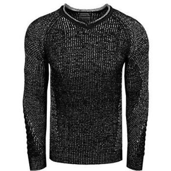 Rusty Neal V-Neck Pullover für Herren, Grobstrick, Schwarz, XL