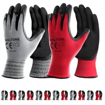 Haltons Red‑Grey Outdoor Protection Gloves – 12 Pieces, Men’s Large Size