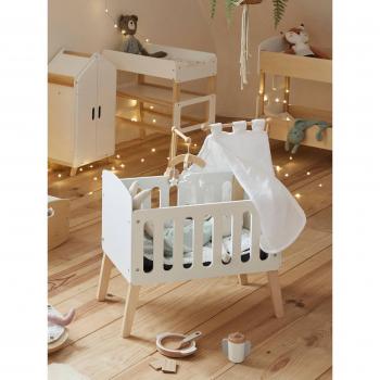 Cama de Muñecas Blanca con Patas de Madera