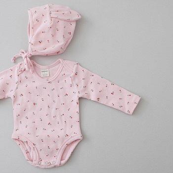 Toddler Girls and Baby Boys Autumn Bunny Hat and Cherry Print Bodysuits
