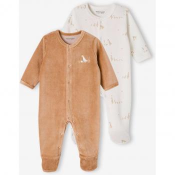VERTBAUDET Lot de 2 pyjamas en velours pour nouveau-nés cappuccino