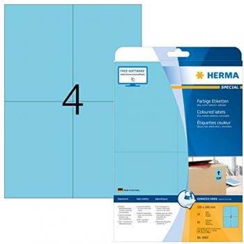 HERMA 4563 Étiquettes A4 105x148mm Bleues Papier Mat Retirables 80 pièces
