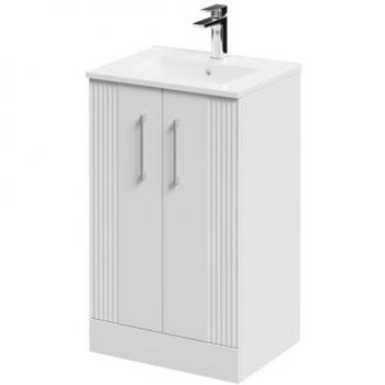 Minimalist Satin White Vanity Unit with 2 Doors and Chrome Handles