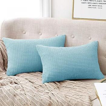 Housses rectangulaires velours bleu ciel – Pack double 30x50 cm