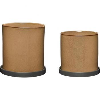 Hubsch Era Brown Pot Set of 2