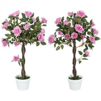Purple Floral Artificial Rose Tree Set of 2
