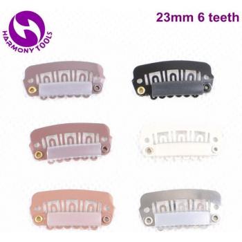 Clips silicone extensions cheveux 2,3 cm marron clair avec dents inox