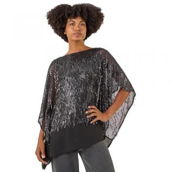 Haut en mousseline à sequins gris avec ourlet Roman