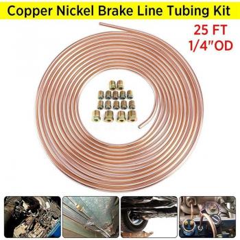 25 Ft Copper Nickel Brake Line Tubing Coil 1/4 Inch OD with 16 Tube Nuts