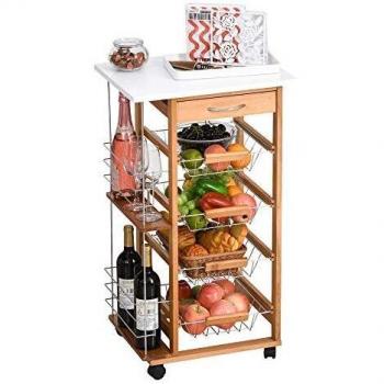 HOMCOM Multi-Use Kitchen Island Trolley with Side Racks