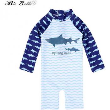 Boys One-Piece Shark Swimwear with Long Sleeves 1-8 Years