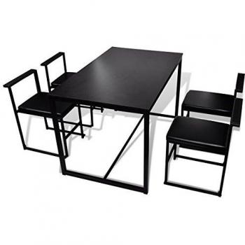 Set de Sala de Estar en Negro: Mesa + 4 Sillas