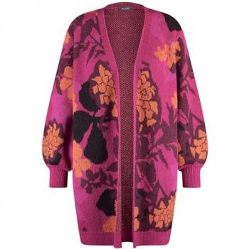Samoon Lange Jacquard-Strickjacke für Damen in Pink