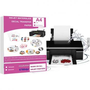 A4 Size Waterslide Decal Paper (20pcs: 10 Clear + 10 White) for Inkjet Printing