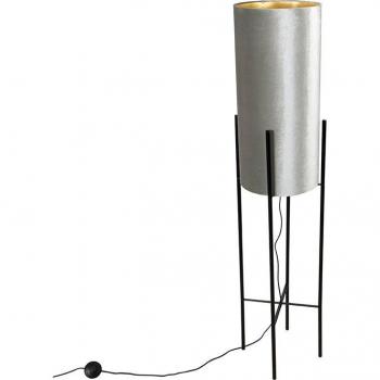 Lampada da terra in velluto nero con paralume tortora/oro