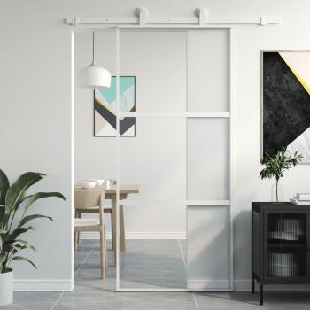 Porte coulissante 90x205 cm verre trempé aluminium blanc