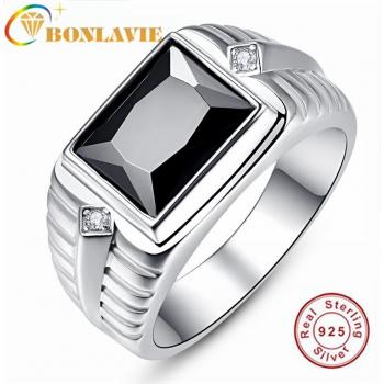 BONLAVIE 925 Silber Ring für Männer mit schwarzem Onyx