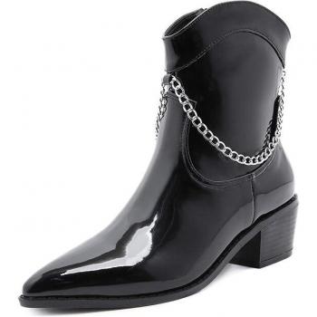 Victorian Gothic Chain‑Boots – Black Patent Leather