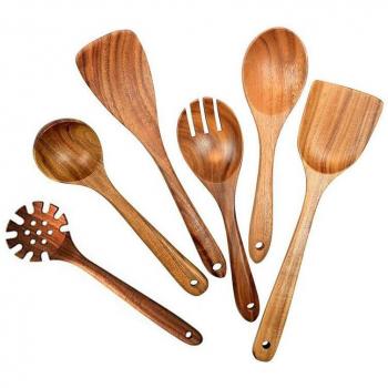 Juego de Cucharas de Teca Natural – 6 unidades + Espátula