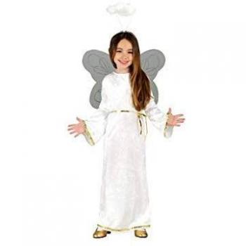 Vestito da Angelo per Ragazze 5-6 Anni con Aureola e Cintura, Colore Bianco e Oro