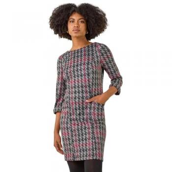 Size 20 Red Houndstooth Pocket Shift Dress