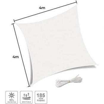 HAIKUS Sonnensegel 4x4 Meter Quadratisch, 98% UV Schutz atmungsaktiv Quadrat HDPE Sonnenschutz für Garten Balkon und Terrasse, Grau