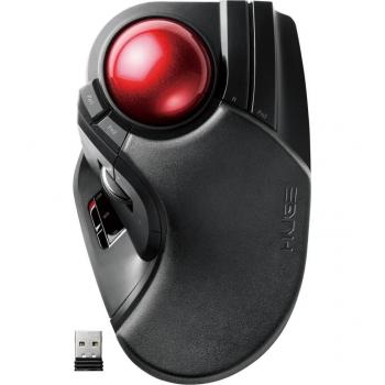 ELECOM M‑HT1DRXBK Black Wireless Trackball Mouse – Large Ball, 8‑Button Tilt, Receiver Included