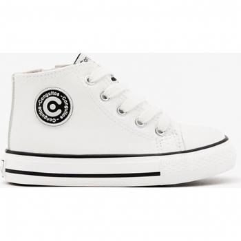 Zapatillas blancas niñas, botín, cordones y cremallera, material imita la piel