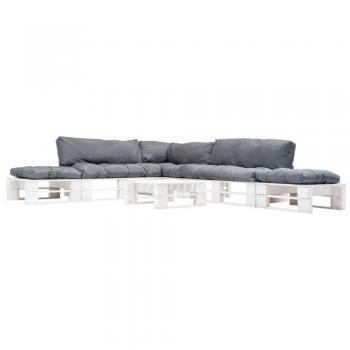 6-tlg. Paletten-Sofa mit grauen Kissen