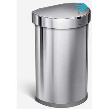 Poubelle inox brossé 45 L à capteur demi-lune