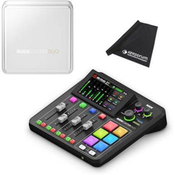 Rode Rodecaster Duo Mischpult mit Rodecover Duo Schutz-Abdeckung und Mikrofasertuch