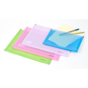 Obal na papíry A4, růžový, s zipem, PP, PANTA PLAST