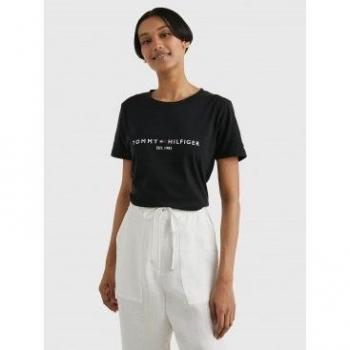 Tommy Hilfiger Mujer: Camiseta Algodón Orgánico con Logo Negro