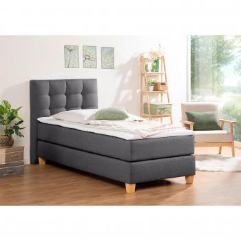 Boxspringbett Moulay Home Affaire 104 × 211 cm, grau anthrazit – Topper inkl., 3 Härtegraden & optionaler TFK Grad 4