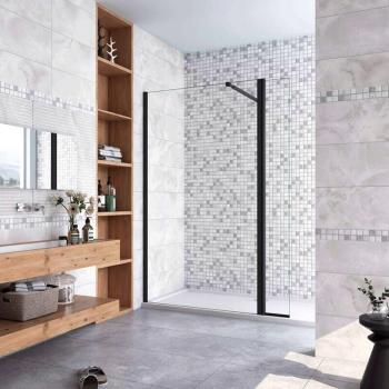 Panel Walkin Duo 73‑120 cm – Vidrio 8 mm, Barra Negra Mate