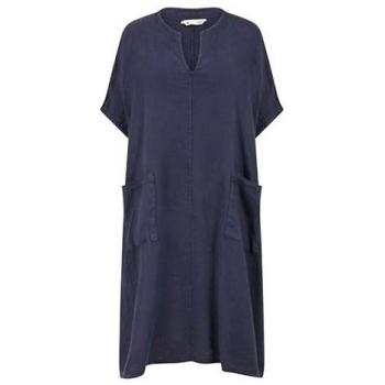 Yumi Women's Navy Linen Tunic with Front Pockets – Medium (Dress)
