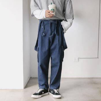 Men's Loose Fit Overalls Black/Blue M-2XL