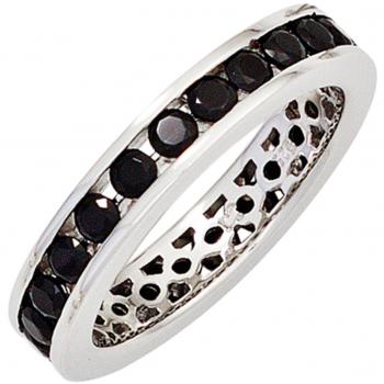 JOBO Silberring Damen 925 rhodiniert Zirkonia schwarz Größe 50