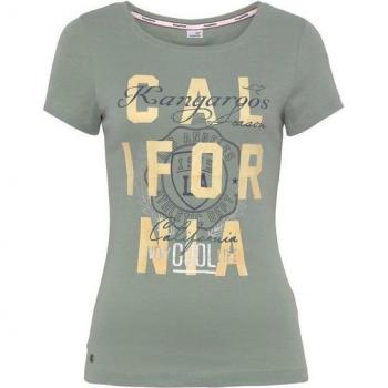 KangaROOS Damen Kurzarm T-Shirt, figurbetont, Rippware, khakigrau