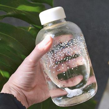 Animal Pattern Glass Water Bottle with Fresh Snow and Bag SH174-112