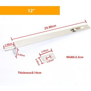 Stainless Steel Hidden Bolt for Doors with Sliding Lock and Flush Latch Feature, Set of 2 Including Screws, Sizes: 4/6/8/10/12