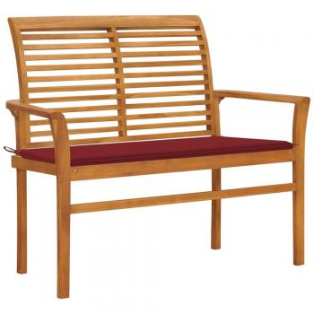 Banco de jardín madera teca con cojín tinto 112 cm