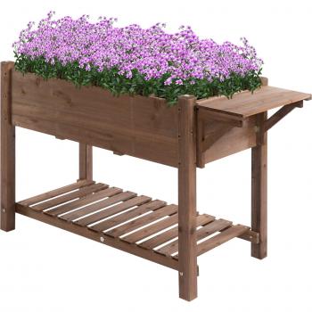 Jardinera Elevada Outsunny para Cultivo en Altura con Estantes, Maciza en Color Marrón