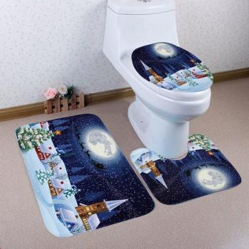 Festive Non-Slip Memory Foam Bath Mat and Toilet Seat Cover Set